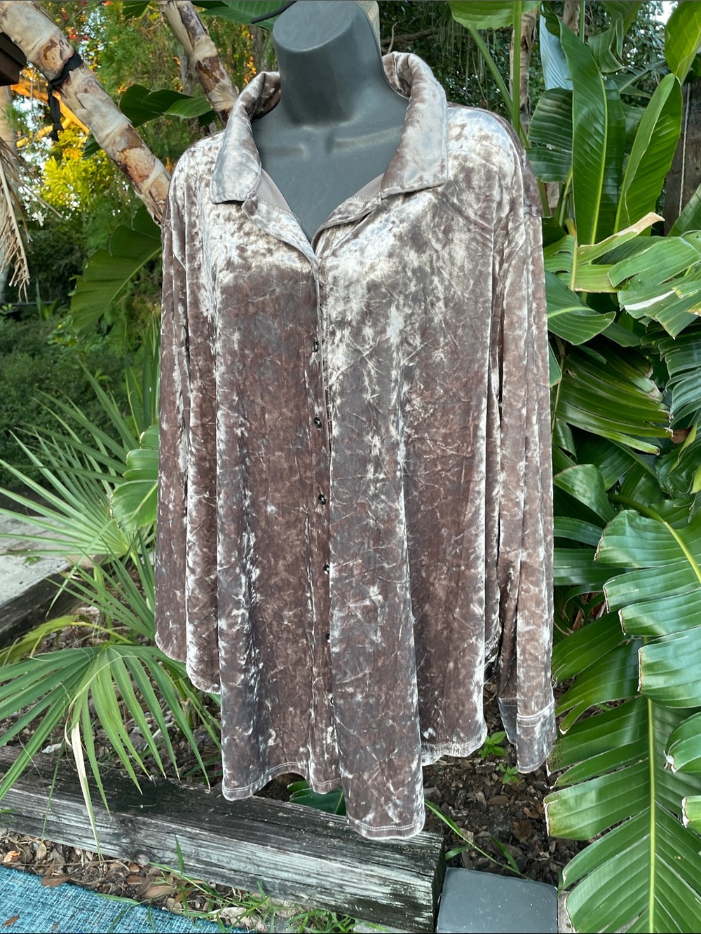 Silver Crushed Velvet Button-Down Shirt in